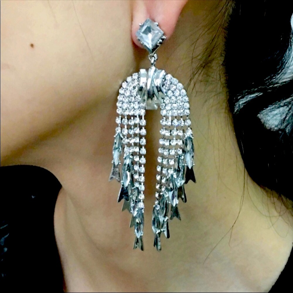 Silver Plated Statement Crystal Drop Earrings - image 1
